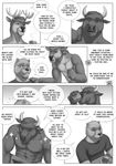 2016 5_fingers abs anthro beverage biceps blood blush bovine cattle cervine clothed clothing coffee comic cum_through_clothing deer dialogue digital_media_(artwork) drinking english_text eyes_closed fur gasp greyscale group hi_res horn humanoid_hands male mammal monochrome muscular muscular_male mustelid nipples nosebleed open_mouth otter partially_clothed pecs reindeer rov smile sweat text wide_eyed yawn 