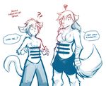  ? anthro basitin breasts canine censor_bar chest_tuft clothed clothing featureless_breasts female hair keidran keith_keiser male mammal monochrome natani pants shorts simple_background sketch text tom_fischbach topless tuft twokinds white_background wolf 