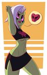  alien armpits breasts clothing dabbledraws disney female frown green_skin hair hair_over_eye humanoid lord_dominator miniskirt not_furry red_eyes shirt short_hair skirt solo speech_bubble tank_top under_boob wander_over_yonder white_hair 