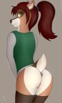  anus brown_eyes butt cervid clothing embarrassed female mammal ollofkyser pussy shirt simple_background solo 