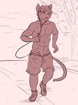  2016 anthro cat clothed clothing feline jogging male mammal muscular shirokoi simple_background sketch topless 
