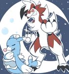  blue_body brionne duo lycanroc mammal marine moon night nintendo pinniped pok&eacute;mon seal singing sitting size_difference standing unknown_artist video_games 
