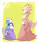  blue_hair commentary_request delphox furry gen_6_pokemon glasses highres long_hair multiple_girls oppai_751 personification pokemon size_difference 