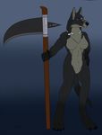 anthro bakari breasts canine featureless_breasts featureless_crotch female mammal melee_weapon nude polearm scythe solo standing weapon 