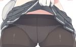  ass_visible_through_thighs black_legwear close-up commentary crotch_seam gloves grey_skirt hamakaze_(kantai_collection) highres kantai_collection lifted_by_self miko_92 panties panties_under_pantyhose pantyhose pleated_skirt simple_background skirt skirt_lift solo underwear white_background white_gloves white_panties 