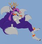  anthro antlers areola breasts candy candy_cane canine collar female food fox horn hybrid looking_at_viewer mammal merffle nipples nude saliva smile solo 