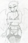  anthro anthrofied avian beak bird breasts clothed clothing feathered_wings feathers female lace legwear lingerie macaw military nipples nude parrot ruaidri sketch solo stockings teeka topless wings 