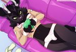  2016 abstract_background anthro black_fur bulge cervine clothing deer fur game_(disambiguation) green_eyes jacket legwear male mammal pink_nose socks solo tokifuji underwear 