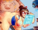 1boy 1girl areolae ass bottomless breasts glasses huge_ass large_breasts mei_(overwatch) nipples notsafeforfruit overwatch plump roadhog_(overwatch) sex topless wide_hips 