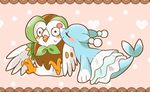  avian bird blue_body blush brionne cute dartrix duo eyes_closed kissing mammal marine nintendo owl pinniped pok&eacute;mon seal shocked sitting surprise unknown_artist video_games 