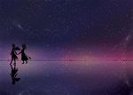  barefoot behind_another doremy_sweet dress from_side hat horizon jajao kishin_sagume long_sleeves multiple_girls night night_sky nightcap no_reflection reflection ripples salar_de_uyuni salt_flats short_dress short_hair silhouette single_wing sky star_(sky) starry_sky tail tapir_tail touching touhou walking walking_on_liquid water wings 