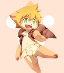  anthro blonde_hair blue_eyes bulge canine chest_tuft clothed clothing cub dog hair happy hindpaw looking_away male mammal moki navel open_mouth open_shirt paws simple_background solo standing tighty_whities tuft underwear young 