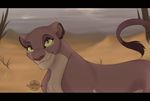  black_bars blue_eyes brown_fur day detailed_background feline female feral fur lion mammal outside purrchinyan smile solo 