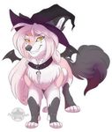  alpha_channel canine fox fur hair hat jewelry mammal membranous_wings necklace pink_fur pink_hair purrchinyan simple_background smile teeth transparent_background wings yellow_eyes 
