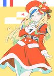  absurdres anchor_hair_ornament bad_id bad_pixiv_id belt beret blonde_hair blue_eyes blue_hair christmas commandant_teste_(kantai_collection) commentary_request hair_ornament hat highres jacket kantai_collection long_hair multicolored_hair pantyhose pom_pom_(clothes) raguro red_hair scarf solo streaked_hair white_hair winter_clothes 