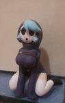  belt big_breasts blue_hair breasts bupiti clothed clothing female figurine footwear garter_straps hair hoodie humanoid kneeling legwear mario_bros mask nintendo real sculpture shygirl shyguy solo thigh_highs video_games 