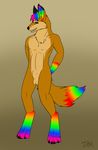  animal_genitalia anthro bakari balls canine fox fur hair looking_at_viewer male mammal multicolored_hair nude open_mouth rainbow_hair sheath smile solo 