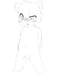  anthro balls black_and_white blush cat cub feline half-closed_eyes male mammal moki monochrome navel nude peeing penis sketch small_penis solo standing uncut urine watersports young 