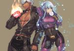  1boy 1girl blue_hair breasts candy fire ice k&#039; king_of_fighters kula_diamond red_eyes silver_hair 