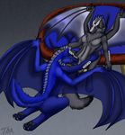  anthro bakari canine cunnilingus dragon duo female horn hybrid kneeling male male/female mammal nude oral sex spread_legs spreading tongue tongue_out vaginal wings 
