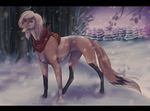  black_bars black_nose blonde_hair canine detailed_background dog female feral hair mammal outside purrchinyan scarf snow snowing solo standing 