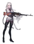  ammunition ammunition_belt bear_hair_ornament belt between_breasts black_footwear black_gloves black_legwear blazer blush boots breast_hold breasts covered_nipples dress eyebrows eyebrows_visible_through_hair finger_on_trigger full_body girls_frontline gloves gun hair_between_eyes hair_ornament hair_over_one_eye head_tilt high_heel_boots high_heels highres holding holding_gun holding_weapon impossible_clothes jacket kishiyo large_breasts long_hair looking_at_viewer machine_gun magazine_(weapon) necktie necktie_between_breasts nose official_art pantyhose parted_lips pk_(girls_frontline) pk_machine_gun pleated_dress red_eyes scarf short_dress solo standing strap thigh_boots thighhighs transparent_background very_long_hair weapon white_hair white_scarf 