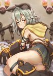  animal_ears babystar blush breasts claw_(weapon) claws erune gloves granblue_fantasy grey_hair hip_vent looking_at_viewer medium_breasts orange_eyes panties pantyshot pleated_skirt sen_(granblue_fantasy) silver_hair skirt smile solo underwear weapon white_panties 