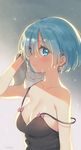  alternate_costume artist_name ayamy bare_shoulders blue_eyes blue_hair bow breasts camisole cleavage closed_mouth collarbone dripping drying drying_hair hair_over_one_eye looking_at_viewer medium_breasts pink_bow pink_lips re:zero_kara_hajimeru_isekai_seikatsu rem_(re:zero) short_hair smile solo strap_slip upper_body water_drop wet wet_hair 