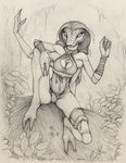  3_fingers breasts cleavage clothed clothing ecmajor fangs female flower magic_the_gathering monochrome multi_arm multi_limb one_piece orochibito plant reptile scalie snake tribal 