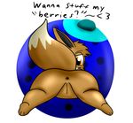  anus butt eevee fan_character female feral kintarothemouse looking_at_viewer nintendo oran_berry pok&eacute;mon pussy raised_tail rear_view sexybigears69 silly_the_eevee solo video_games 