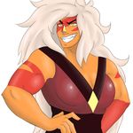  abs alien bloodcifer breasts clenched_teeth clothed clothing female grin hair humanoid jasper_(steven_universe) muscular muscular_female not_furry simple_background solo teeth 