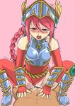  1boy 1girl artist_request blush boots braid censored cum detached_sleeves element_valkyrie female gauntlets helmet heterochromia leotard leotard_aside long_hair open_mouth pink_hair pussy_juice saliva sex simple_background small_breasts solo_focus spread_legs straddling sweat thighhighs trembling vaginal wince yu-gi-oh! 