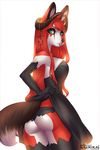  anthro butt canine clothed clothing female fox fur hair horn llirika long_hair looking_at_viewer mammal revealing_(disambiguation) solo standing 