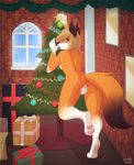  2016 anthro butt canine christmas christmas_present christmas_tree derpah female fox green_eyes holidays mammal nude pussy smile solo tree window 