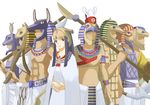  1girl ancient_egypt armor blue_eyes blue_hair long_hair multiple_boys original weapon yuzuki_jun_(natrium_nikki) 