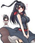  :d ^_^ alternate_costume alternate_hairstyle belt black_hair blush breast_pocket breasts clenched_hand closed_eyes commentary cosplay cracking_knuckles dress dress_lift embarrassed eyebrows_visible_through_hair fusou_(kantai_collection) garter_straps hair_ornament kantai_collection kuon_(nokokopopo) large_breasts long_hair looking_at_viewer multiple_girls neckerchief open_mouth pocket ponytail red_belt red_eyes red_neckwear remodel_(kantai_collection) saratoga_(kantai_collection) saratoga_(kantai_collection)_(cosplay) scarf shaded_face simple_background smile smokestack translated v_arms white_background wind wind_lift yamashiro_(kantai_collection) 