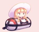  1girl animated animated_gif bag blinking blonde_hair braid cosmog green_eyes hat lillie_(pokemon) makaroll nintendo npc pokemon pokemon_(creature) pokemon_(game) pokemon_sm sun_hat white_hat 