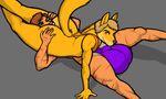  anthro balls bloopa butt canine clothing digital_media_(artwork) dog duo feline fur male mammal simple_background smile swimsuit tiger wide_hips 