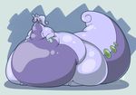  ambiguous_gender belly big_belly blue_eyes blush dragon feral gastropod goodra hyper hyper_belly morbidly_obese nintendo obese overweight pok&eacute;mon simple_background solo thick_tail thick_thighs unknown_artist video_games wide_hips 