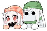  1girl black_eyes blush carrot collaboration covered_mouth hat horns kantai_collection long_hair looking_at_viewer mayonnaise mittens muppo northern_ocean_hime peeking_out red_eyes sazanami_konami scarf shinkaisei-kan simple_background white_background white_hair white_skin yamato_nadeshiko 