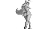  2016 anthro armpits big_butt black_eyes butt butt_pose canine cheek_tuft claws clothing covering covering_breasts digital_media_(artwork) disney duo facial_hair female fox greyscale headwear hi_res low-angle_view maid_marian male male/female mammal monochrome mostly_nude pants paws pltnm06ghost robin_hood_(disney) shirt smile thick_thighs tuft voluptuous wide_hips 