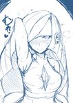  1girl armpits bangs blush grin long_hair looking_at_viewer lusamine_(pokemon) nisiki pokemon pokemon_(game) pokemon_sm showing_armpits sketch smell smile sweat 