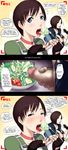  2girls blue_eyes blush brown_eyes brown_hair capcom censored choker clueless cum cum_on_food earrings edit egg ejaculation english female food gokkun highres jewelry jill_valentine lettuce masturbation multiple_girls open_mouth penis rebecca_chambers resident_evil salad sawao short_hair tomato tongue tongue_out translated 