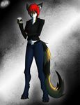  anthro beverage clothed clothing feline female fur hair looking_at_viewer mammal rt001 simple_background solo standing 
