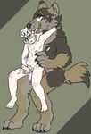  2016 4_fingers 4_toes 5_toes abdominal_bulge anal anal_penetration anthro balls black_nose blush brown_background brown_fur canine coolyiffer digital_media_(artwork) digitigrade duo eyes_closed fur hair half-closed_eyes human human_on_anthro interspecies male male/male mammal nude open_mouth penetration penis pubes sex simple_background size_difference stand_and_carry_position standing sweat teeth toes tongue tongue_out were werewolf whiskers white_hair yellow_eyes 