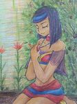  1girl ancient_egypt artist_request black_hair dark_skin eyes_closed female gem original solo 