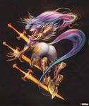  anthro armor blue_hair butt cutie_mark equine female friendship_is_magic girlsay hair hooves horn mammal melee_weapon my_little_pony pink_eyes pink_hair princess_celestia_(mlp) solo sword unicorn weapon wide_hips 