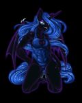  anthro black_background blue_eyes breasts clothed clothing equine eyelashes female friendship_is_magic horn kneeling longinius mammal my_little_pony nightmare_moon_(mlp) simple_background solo winged_unicorn wings 