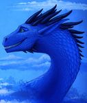  blue_horn blue_scales details dragon dragonita feral green_eyes horn reptile scales scalie sky sovaka 