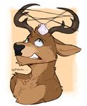  ... 2016 alternate_species anthro antlers black_nose border brown_countershading brown_eyes brown_fur brown_horn bust_portrait cervine countershade_face countershade_torso countershading deer digital_media_(artwork) front_view fur head_tuft hi_res horn jayboppity jazzotter jewelry looking_up male mammal necklace outside_border pendant portrait simple_background snout solo sweat tan_background teeth white_border 